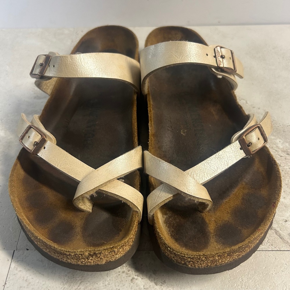 Birkenstock Mayari Sandals Champagne Metallic Women Size 9 Strappy Toe Loop
